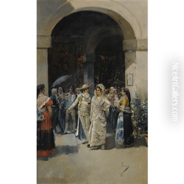 Salida De La Iglesia - After Mass by Eugenio Lucas Villamil