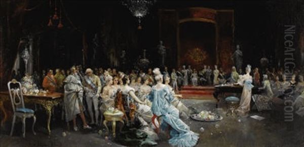 The Audience Before The King Ferdinand Of Spain And His Queen Oil Painting by Eugenio Lucas Villamil