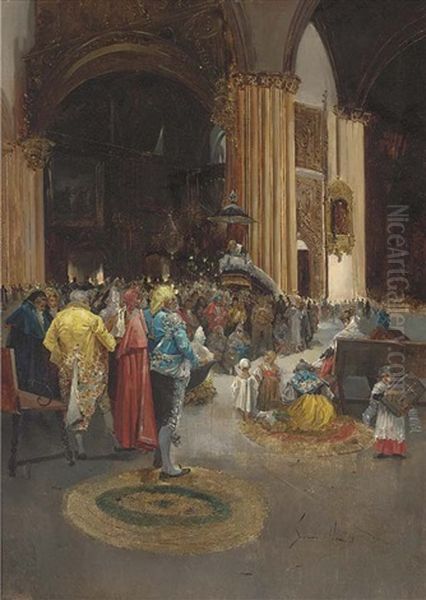 A Sermon In A Cathedral Oil Painting by Eugenio Lucas Villamil