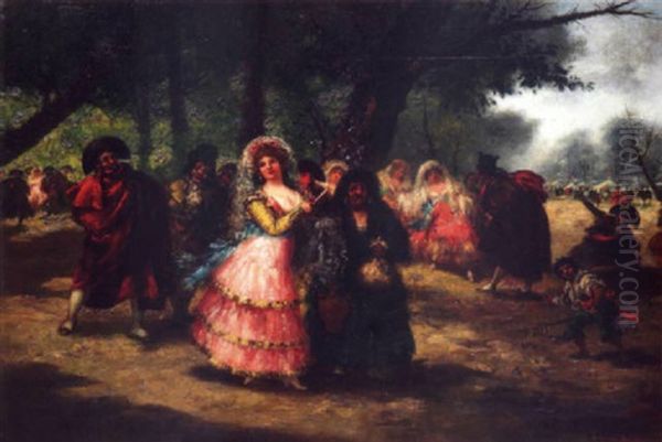 Promenade Dans Un Parc Oil Painting by Eugenio Lucas Villamil