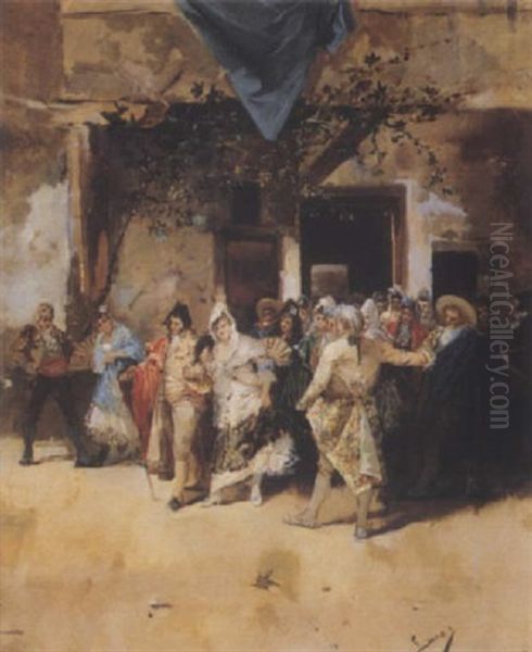 La Sortie De La Fete Oil Painting by Eugenio Lucas Villamil