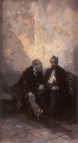 Dos Personajes Conversando Oil Painting by Eugenio Lucas Villamil