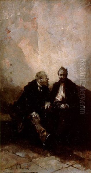 Dos Personajes Conversando Oil Painting by Eugenio Lucas Villamil