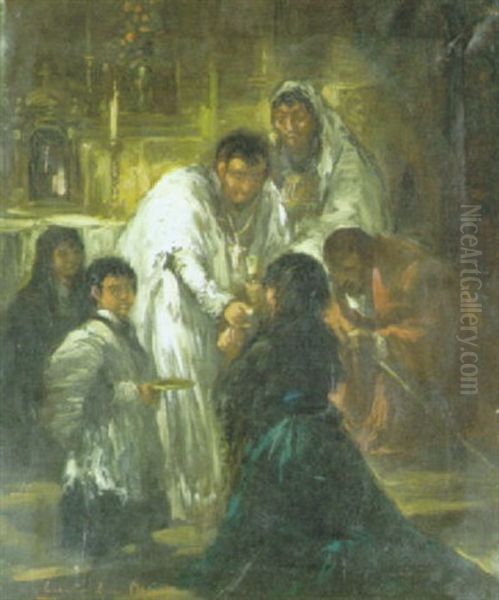 La Comunion Oil Painting by Eugenio Lucas Villamil