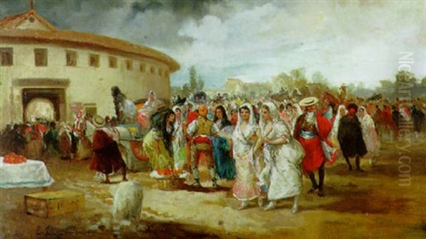 On The Plaza De Toros Oil Painting by Eugenio Lucas Villamil