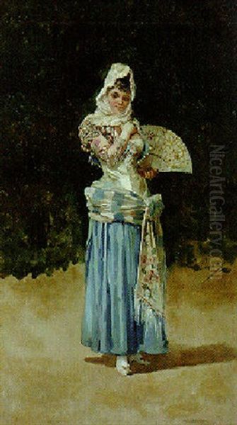 Woman In Spanish Dress Oil Painting by Eugenio Lucas Villamil