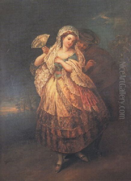 Maja Acechada Por Un Majo Oil Painting by Eugenio Lucas Villamil