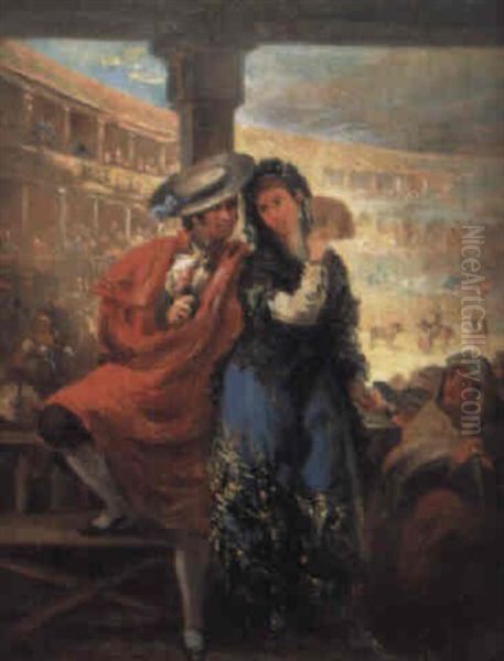 Galanteo En La Plaza De Toros Oil Painting by Eugenio Lucas Villamil