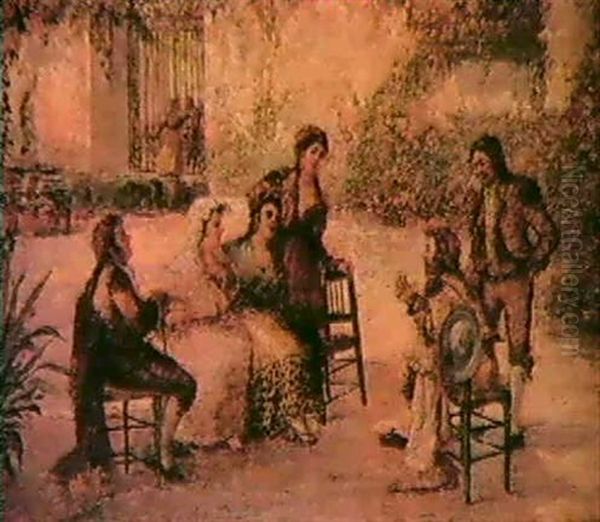 Tertulia En El Patio Oil Painting by Eugenio Lucas Villamil