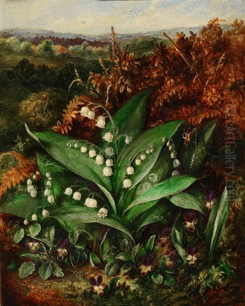 White Bellflowers In A Landscape Oil Painting by Albert Durer Lucas