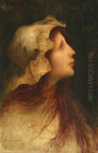 Profile Portrait Of A Young Woman Wearing A Lacy Rim Cap Oil Painting by Albert Pike Lucas