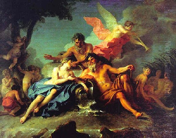 Allegorie De Trois Fleuves Reunis Et Surmontes D'une Victoire Oil Painting by Auger Lucas