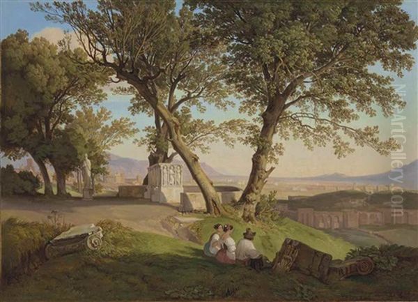 Vue De Rome Depuis La Villa Mattei Oil Painting by August Lucas