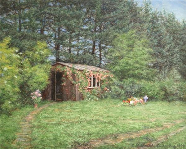 Sir Arthur Conan Doyle's Writing Shed And Grave Oil Painting by Edward George Handel Lucas