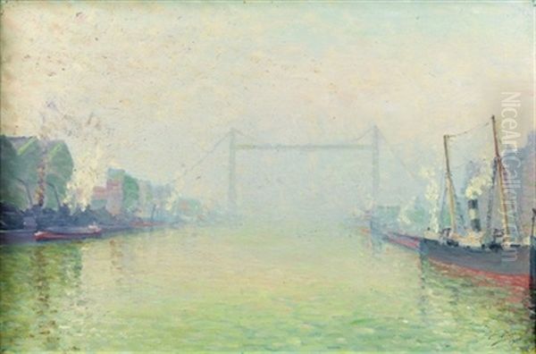 Le Pont Transbordeur A Rouen Oil Painting by Edward George Handel Lucas