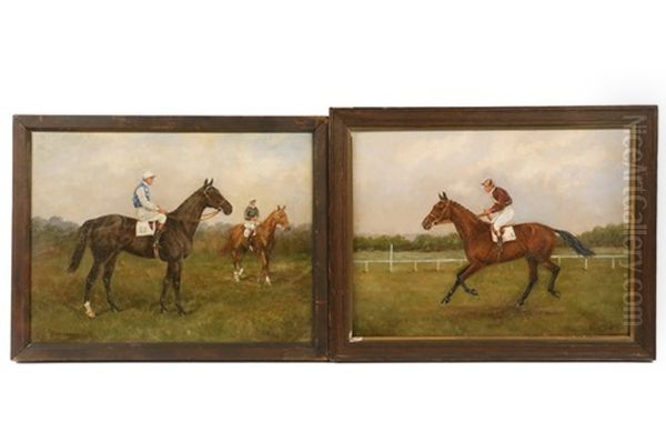 (2) Portraits Of Thoroughbred Race Horses Oil Painting by Henry Frederick Lucas Lucas