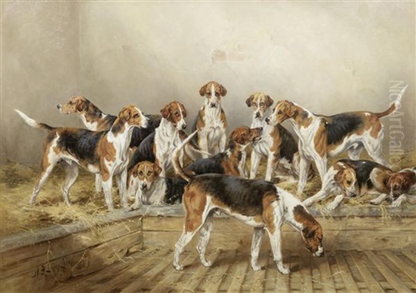 A Group Of The Percy Hounds, Northumberland Oil Painting by Henry Frederick Lucas Lucas