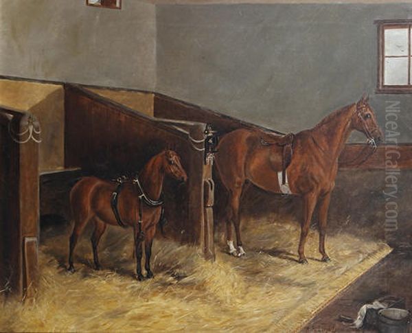 Alert And Two-penny In A Stable Oil Painting by Henry Frederick Lucas Lucas