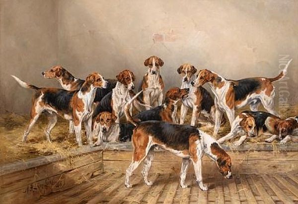 A Group Of Percy Bitches - "needful", "ruby", "priceless", "susan", "dairy Maid", "nickname" And "stella" Oil Painting by Henry Frederick Lucas Lucas