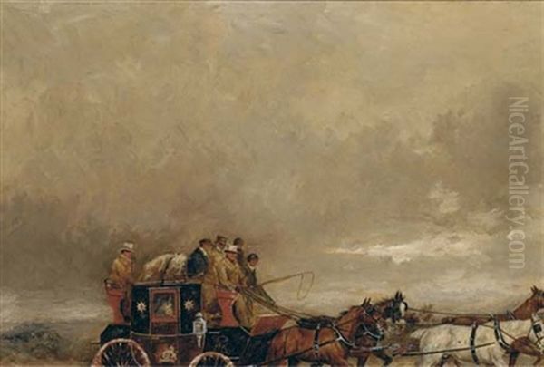 The London To Oxford Mail Coach On A Winter's Day Oil Painting by Henry Frederick Lucas Lucas