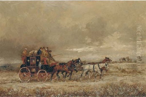 The London To Oxford Mail Coach On A Winters Day Oil Painting by Henry Frederick Lucas Lucas