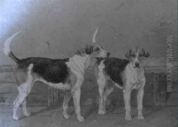 Portrait Of The Hounds 'singwell ' And 'solitude' Oil Painting by Henry Frederick Lucas Lucas