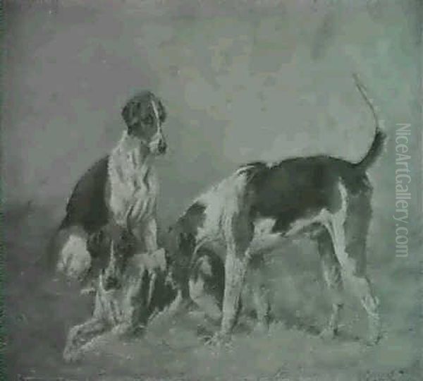 Fox Hounds In A Stable                                      (dated '92) Oil Painting by Henry Frederick Lucas Lucas