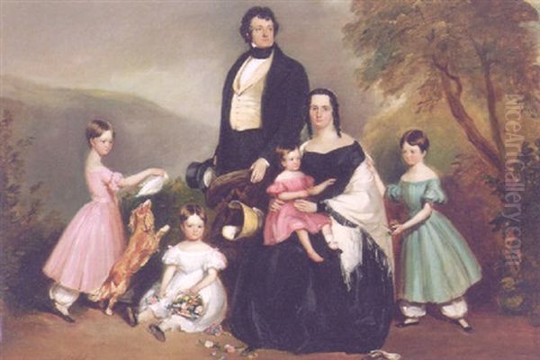 A Family Group Portrait In A Garden Oil Painting by John Lindsay Lucas