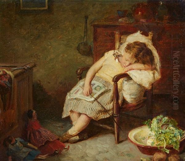 Interior With A Sleeping Child Oil Painting by John Seymour Lucas