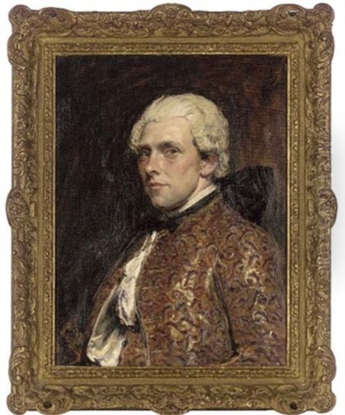 Portrait Of C. May Esq. In An Embroidered Waistcoat And Jacket Oil Painting by John Seymour Lucas