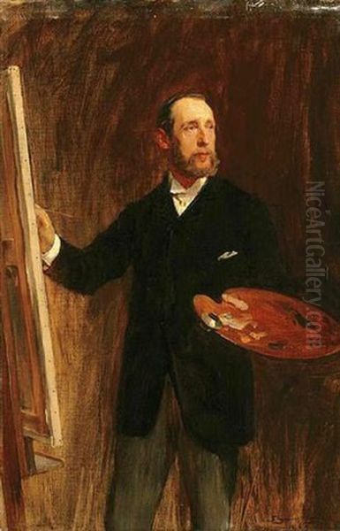 Self-portrait Of The Artist, Standing At An Easel Oil Painting by John Seymour Lucas