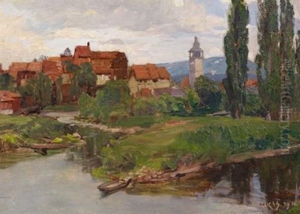 Stadt Am Fluss Oil Painting by Wilhelm (Willy) Lucas