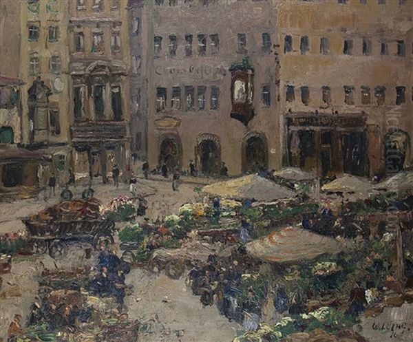 At The Viktualienmarkt In Munich Oil Painting by Wilhelm (Willy) Lucas