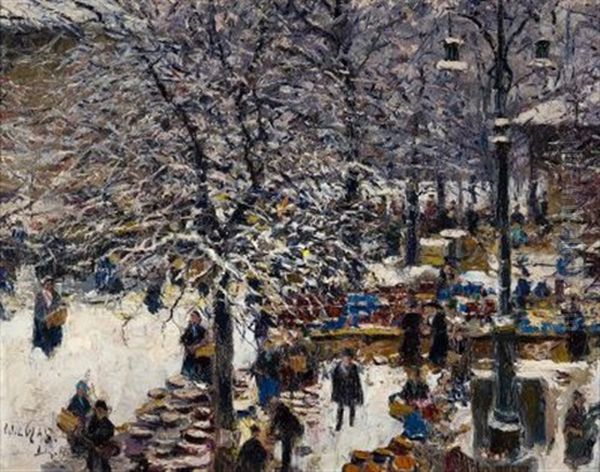 Stuttgarter Topfermarkt Im Schnee Oil Painting by Wilhelm (Willy) Lucas