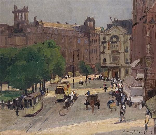 At The Wilhelmsplatz In Dusseldorf Oil Painting by Wilhelm (Willy) Lucas