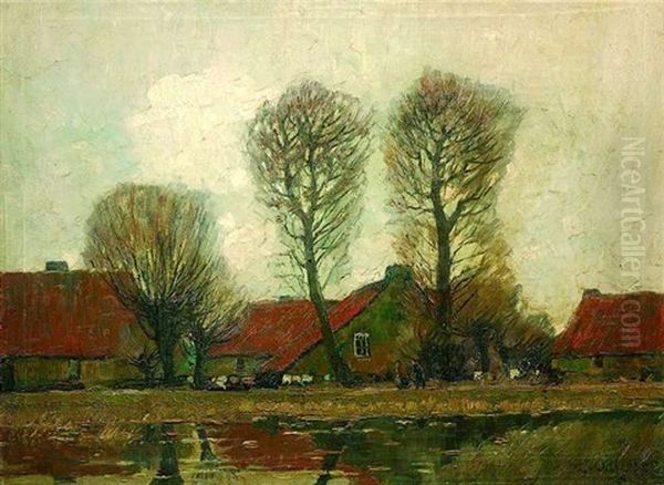 Herbstliche Landschaft Mit Bauernhausern An Einem Flus Oil Painting by Wilhelm (Willy) Lucas