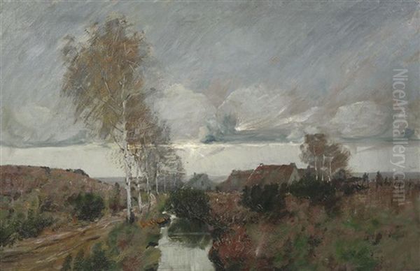 Herbstabend Vor Einem Dorf Am Altwasser Oil Painting by Wilhelm (Willy) Lucas