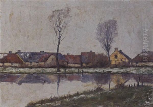 Farmhouses Near The Waterside Oil Painting by Wilhelm (Willy) Lucas