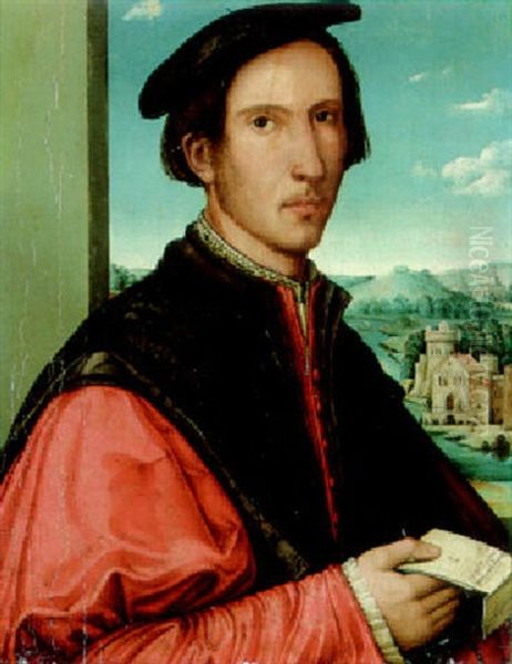 Portrait Of Pietro Burlamacchi, In A Red Coat With A Black Doublet And A Black Cap, Holding A Letter by Lorenzo Zacchia da Lucca