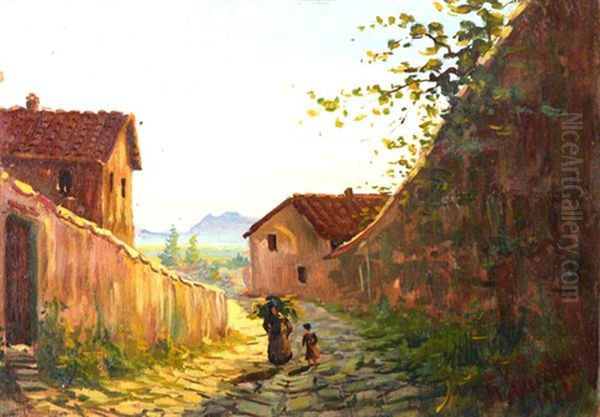 Strada Con Figure Oil Painting by Giorgio Lucchesi