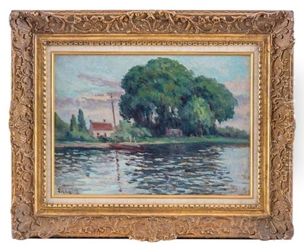 Bords De La Seine Pres De Rolleboise, Le Bac De Guernes Oil Painting by Maximilien Luce