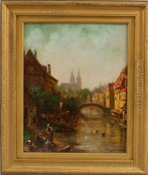 Dutch Village Scene Oil Painting by Percival de Luce