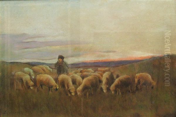 Shepard And Sheep Oil Painting by Stefan Luchian