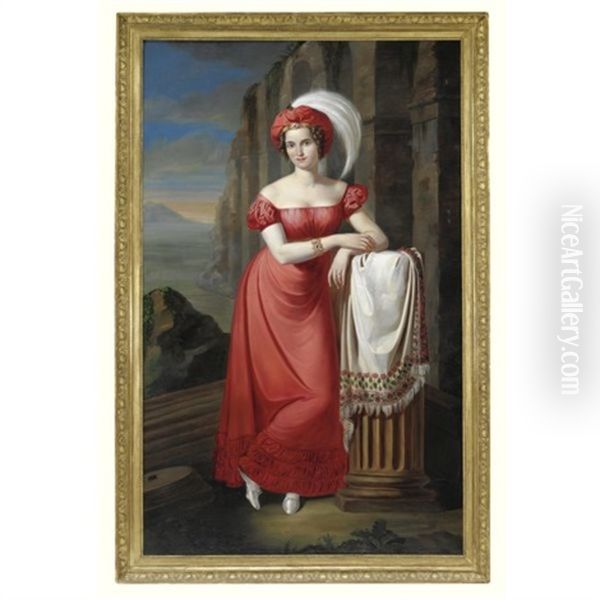 Portrait Of A Lady In A Red Dress Oil Painting by Pietro Luchine