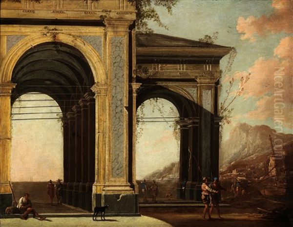 Portico With Loggia By The Sea Oil Painting by Ascanio Luciani