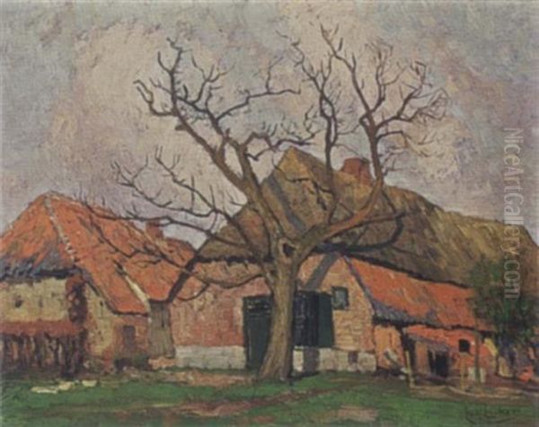 A Farm In A Landscape, Limburg Oil Painting by Eugene Joseph Frans Luecker