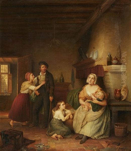 Interior Scene With A Family Oil Painting by Frans Josef Luckx