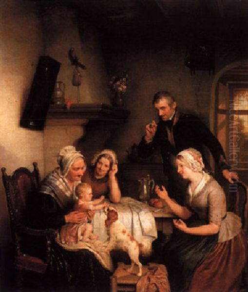 A Happy Family Oil Painting by Frans Josef Luckx