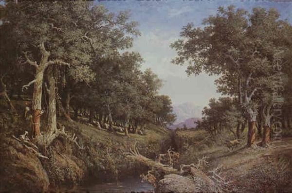 Desmaclage Des Chene-liege De La Foret De Fenduck Par Les Kabyles Oil Painting by Adrien Lucy