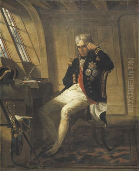 Nelson Meditating In The Cabin Of The Victory Previously To The Battle Of Trafalgar Oil Painting by Charles Lucy